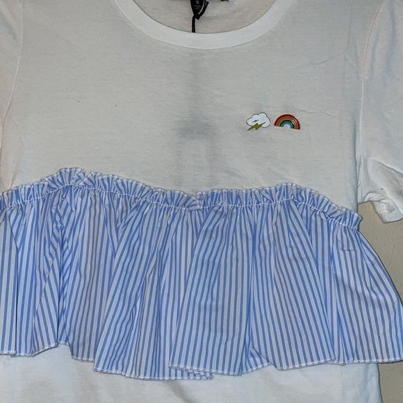 Romeo and Juliet White Seersucker Ruffle Top Small - Picture 2 of 4